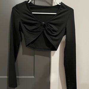 White Fox Boutique black long sleeve shirt with metal ring - Small